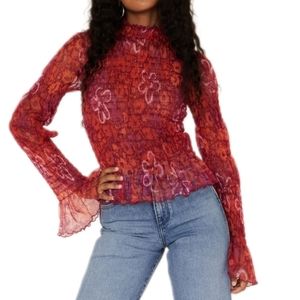 Free People Hello There Top Maroon Combo XS